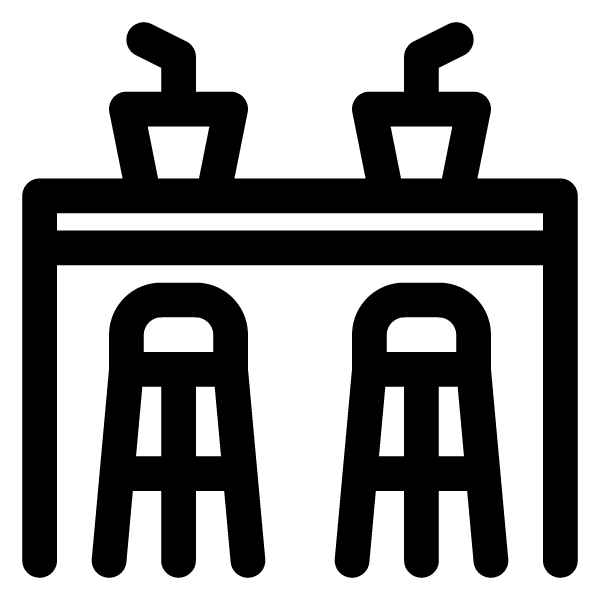 Icon of a table with two stools.