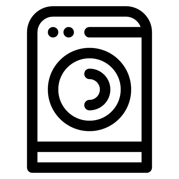 Icon of a stylized washing machine.